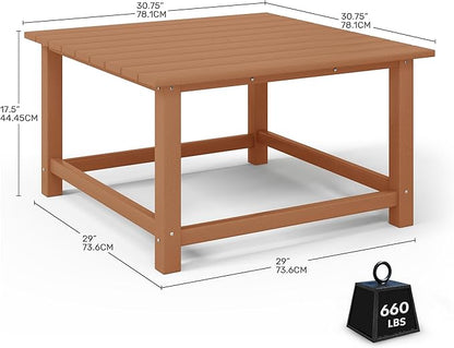 Costaelm Patio Conversation Table, Tatio Accent HDPE Outdoor Weather Resistant, Square Outdoor Porch Balcony Patio Drink Table for Outside, Pool, Backyard, Teak