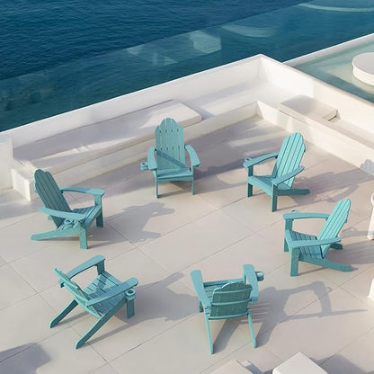 LUE BONA HDPS Adirondack Chairs Set of 6, Fire Pit Outdoor Chair Weather Resistant with Cup Holder, Modern Plastic Chair Plastic for Patio, Deck, Proch, 350LBS, Blue Turquoise