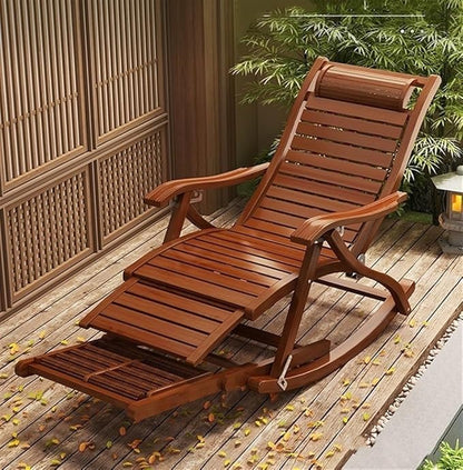 Rocking Chair, Lounge Chair, Foldable Bamboo Chair, Outdoor Rocking Chair, Folding Solid Wood Leisure Chair for Patio, Beach, Yard, Lawn, Pool(Brown)
