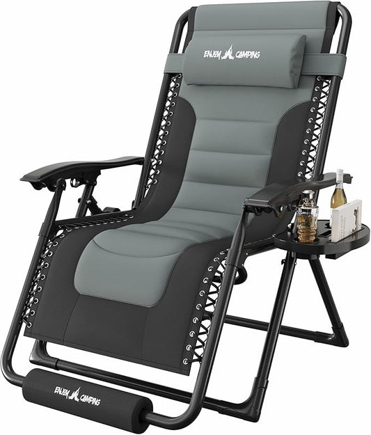 Amopatio Zero Oversized Padded Gravity Chairs with Cup Holder, 29" Wide Folding Reclining Lounge Chair with Footrest & Headrest for Indoor Outdoor Camping, Support 500LBS