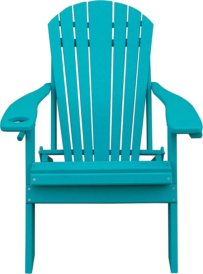 Furniture Barn USA Poly Folding Adirondack Chair with Smart Phone Holder, Aruba Blue