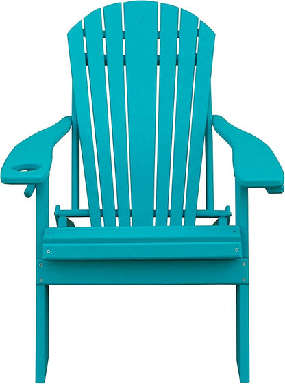 Furniture Barn USA Poly Folding Adirondack Chair with Smart Phone Holder, Aruba Blue