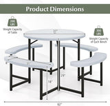 Giantex Picnic Table Bench Set for 4-8 Person, Round 37” Outdoor Dining Table w/Umbrella Hole, HDPE Tabletop - Photo 6
