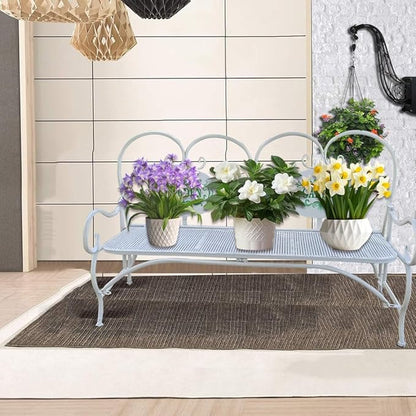 Small Metal Garden Bench, Patio Bench with Armrest, Park Yard Outdoor Furniture for Lawn Yard Porch Work Entryway(White)