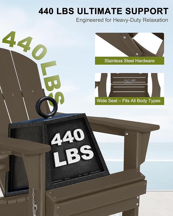Folding Adirondack Chairs Set of 4 - Plastic Adirondack Chairs with Cup Holder, Weather Resistant for Outdoor, Patio, Lawn, Garden, Backyard Deck, Fire Pit - Dark Brown
