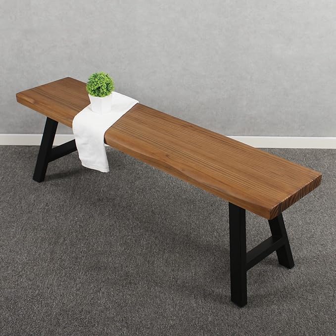 MBQQ 55 inch Outdoor Soild Wood Bench,Patio Picnic Bench,Oil Finished Backless Wooden Garden Park Bench for Patio Porch, Modern Slim Indoor Dining Furniture,Teak Color