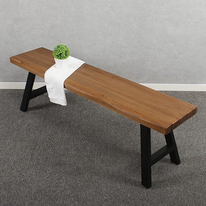 MBQQ 55 inch Outdoor Soild Wood Bench,Patio Picnic Bench,Oil Finished Backless Wooden Garden Park Bench for Patio Porch, Modern Slim Indoor Dining Furniture,Teak Color