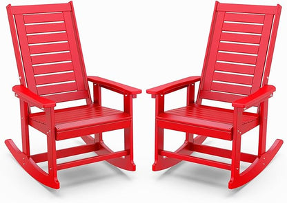 IVY&LANE Outdoor Rocking Chairs Set of 2 | Porch-Rockers | Red | HDPE Plastic | All-Weather | High Back | Wide Seat | Oversized Patio Rocker for Adult | for Outside Deck Balcony Garden