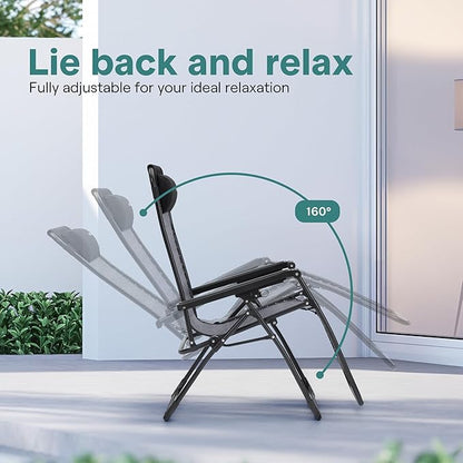 SereneLife Zero Gravity Lounge Chair Set of 2 – Outdoor Reclining Patio Chairs with Rattan Side Table, Cup Holder & Pillow Foldable Lawn Chairs for Patio Furniture, Garden, Beach, or Indoor Relaxation