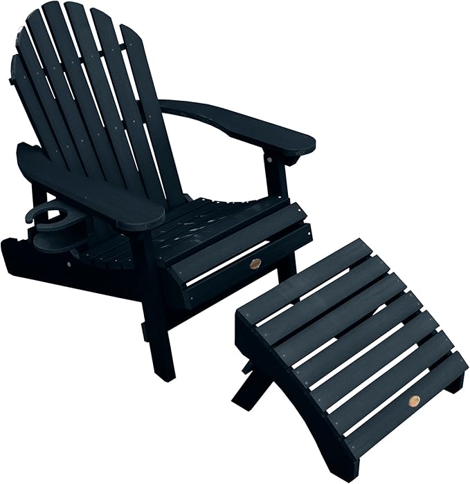highwood AD-KITCHL5-FBE Hamilton Folding & Reclining Adirondack Chair with Ottman and Cup Holder, Federal Blue