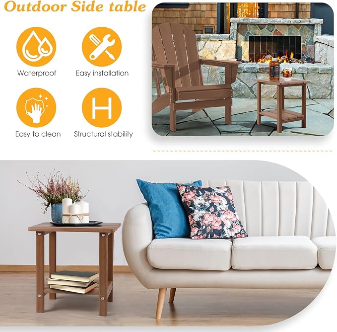 Adirondack Outdoor Side Table, 2-Tier Sturdy Patio End Table Weather Resistant, 16.5" Solid Side Table for Patio, Pool - Photo 5