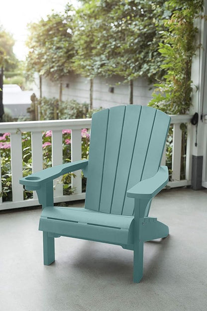 Keter Alpine Adirondack Resin Outdoor Furniture Patio Chairs with Cup Holder-Perfect for Beach, Pool, and Fire Pit Seating, Teal