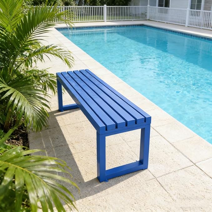 Outdoor Garden Bench, 2-Person Metal Patio Benches Weatherproof Outside Backless Bench 3.3ft 3.9ft 4.9ft 5.9ft Front Porch Seat Outdoor for Park, Yard, Lawn and Backyard Outside Chair(Black,3.93ft)