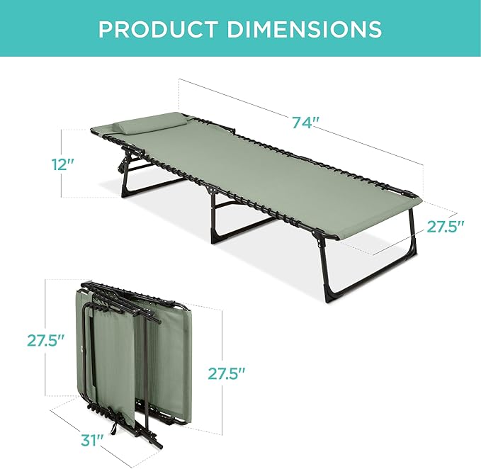 Best Choice Products Patio Chaise Lounge Chair, Portable Outdoor Folding Recliner for Lawn, w/ 8 Positions, Handles, 300lb Capacity - Sage Green