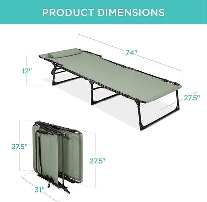 Best Choice Products Patio Chaise Lounge Chair, Portable Outdoor Folding Recliner for Lawn, w/ 8 Positions, Handles, 300lb Capacity - Sage Green