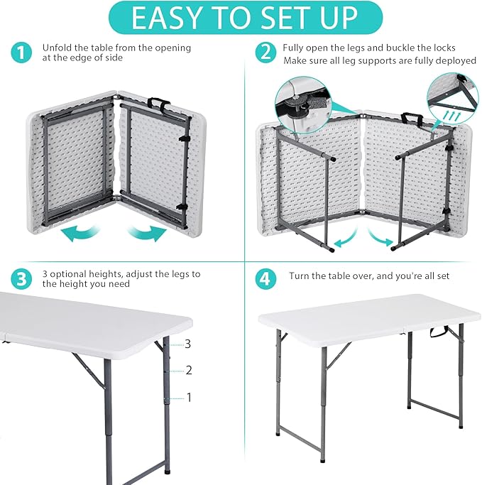 SUPER DEAL Portable 4 Foot Plastic Folding Table - Photo 5