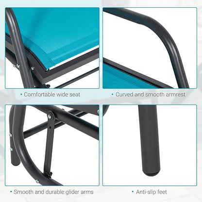 Outsunny Porch Glider, Metal Frame Swing Glider Chair with Breathable Mesh Fabric, Curved Armrests and Steel Frame for Garden, Poolside, Backyard, Balcony, Blue
