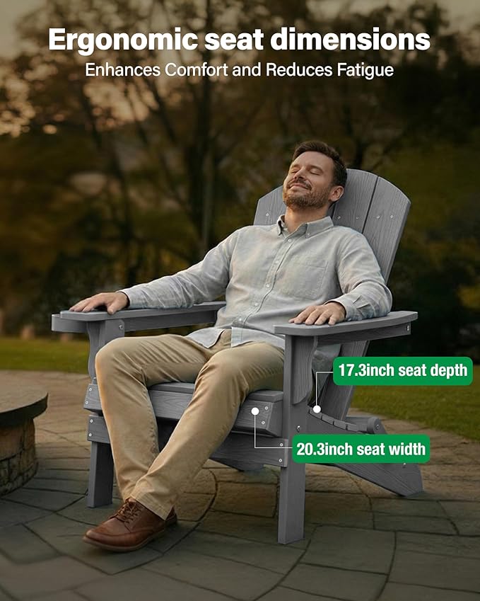 YEFU Adirondack Chair, Oversized Plastic Adirondack Chair Folding Outdoor Chairs with Cup Holder - Photo 3