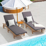 Patiorama Patio Acacia Wood Chaise Lounge Set of 2, Outdoor Folding Lounge Chair Recliner w/Adjustable Backrest, Wheels - Photo 1