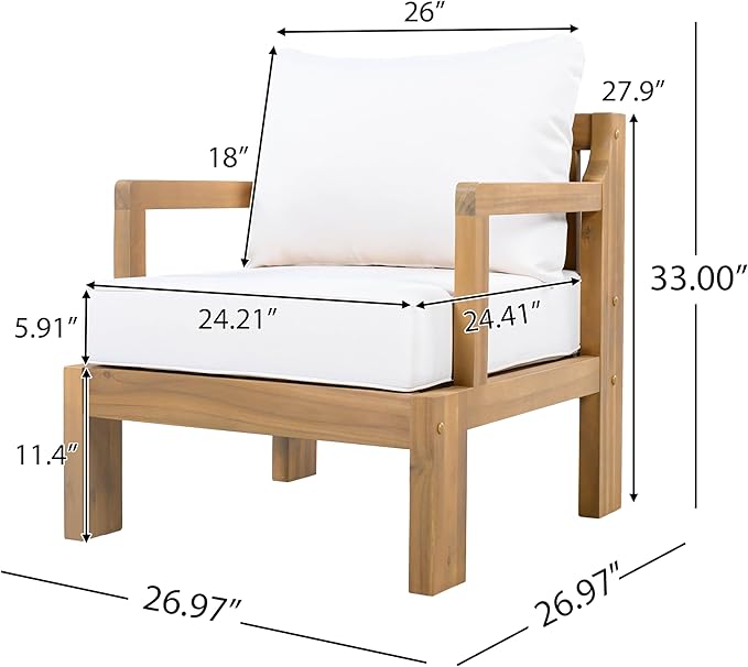 Acacia Wood Patio Chairs Set of 2, Outdoor Accent Chairs with Armrest - Photo 2
