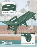 Chaise Lounge Chair Outdoor with Wheels, Adjustable 5-Position Chaise Lounge Outdoor with Wood Texture - Photo 7