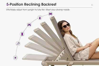PURPLE LEAF Outdoor Chaise Lounge Chair Set of 2 Pool Lounge Chair with Champagne Aluminum Plastic Stackable Patio Lounge Chair for Poolside Sunbathing Beach Deck Yard, Taupe