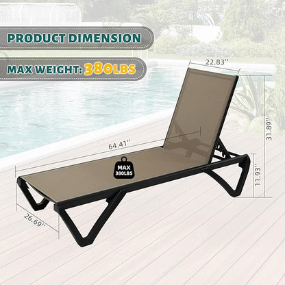 Domi Patio Lounge Chairs Set of 2, Aluminum Pool Chaise Lounge with 5 Position Adjustable Backrest and Wheels, Outdoor Lounge Chairs for Pool, Garden, Beach, Backyard, Khaki