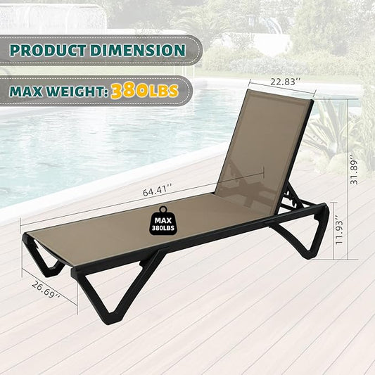 Domi Patio Lounge Chairs Set of 2, Aluminum Pool Chaise Lounge with 5 Position Adjustable Backrest and Wheels, Outdoor Lounge Chairs for Pool, Garden, Beach, Backyard, Khaki
