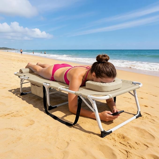 ABORON 3 in 1 Sun Tanning Chair Oversized with Mat&Face Arm Hole, Heavy Duty Folding Chaise Lounge Chairs - Photo 8