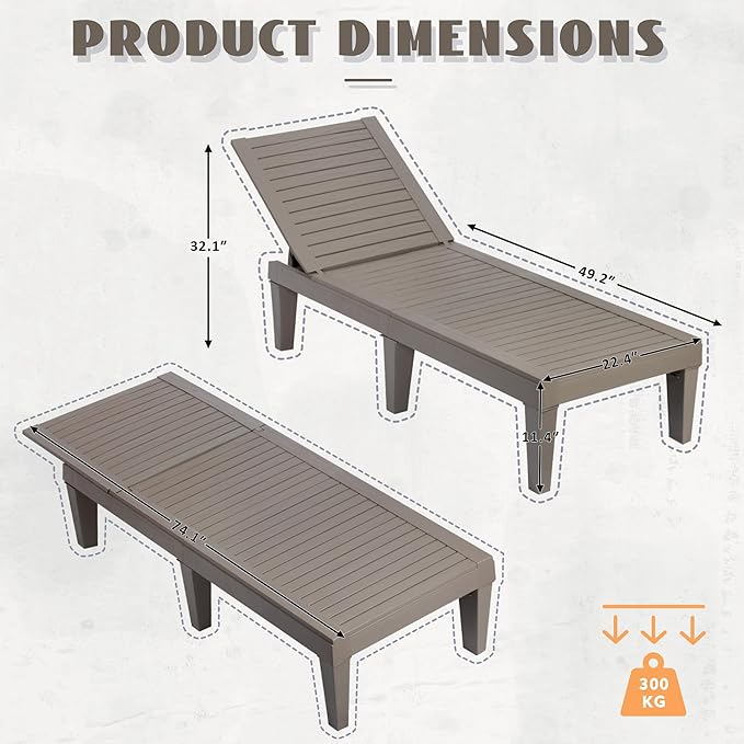 Outdoor Chaise Lounge Set of 2,Lightweight Patio Chairs,Waterproof Sun Loungers Chair Outdoor,5-Positions Adjustable Pool Lounge Chair for Garden Beach Patio Poolside Lawn and Deck,Striped Grey