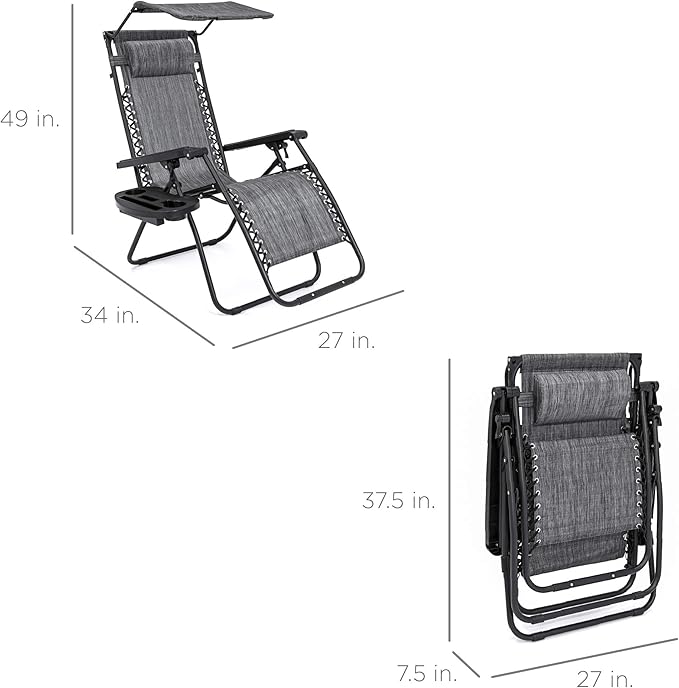 Best Choice Products Folding Zero Gravity Outdoor Recliner Patio Lounge Chair w/Adjustable Canopy Shade, Headrest - Photo 3