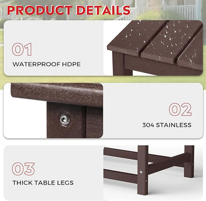 Costaelm 4-Piece Set Outdoor/Patio Poly Adirondack Chairs with a Coffee and a Side Table (2 Seater), Dark Brown