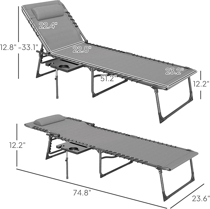 Outsunny Folding Chaise Lounge Chair Outdoor Tanning Chair with Side Table - Photo 3