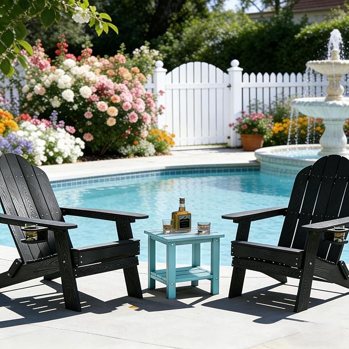 OTSUN Adirondack Outdoor Side Table, 16" HDPE Patio Side Table with Shelf - Photo 2