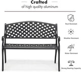 Laurel Canyon 41" Outdoor Patio Bench, Cast Aluminum Construction Furniture Chair - Photo 3