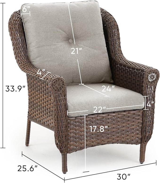 Patio Wicker Chairs Outdoor Furniture Chair - Set of 4 Outside All Weather Lawn Dining Brown Rattan Armchair with High - Photo 3