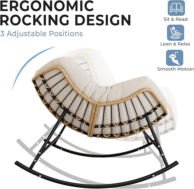 SWITTE Oversized Rocking Papasan Chair, Outdoor Wicker Egg Rocker with Thick Cushion - Photo 6