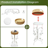 Outdoor Metal Patio Folding Side Table with Removable Wicker Tray, Boho Woven Rattan Plant Stand - Photo 4