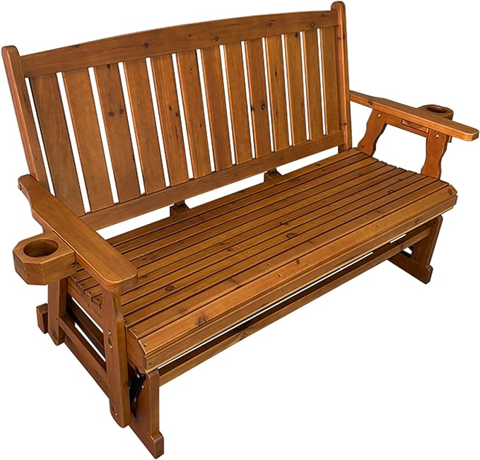 Fortune Candy Patio Glider, with Cup Holders, High Back and Deep Contoured Seat, Heavy Duty 800 Lb (Teak Tone, 3-Seater)