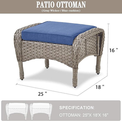 Belord Outdoor Ottomans for Patio Foot Rest - 25 Inch PE Wicker Foot Stool Set of 2 for Patio Furniture Sets,All Weather Rattan Ottoman for Balcony Deck Backyard Brown Gray