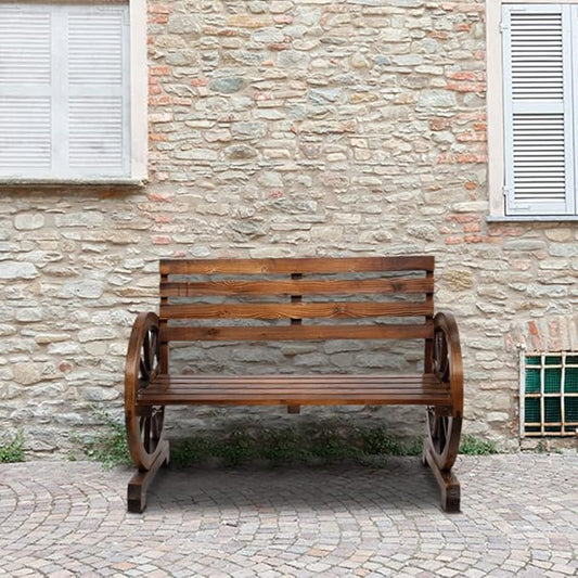 41in Outdoor Wooden Porch Benches,Weatherproof Patio Park Bench,Outside Leisure Bench,Outdoor Garden Park Bench,with Slatted Seat and Backrest,for Lawn, Deck, Path, Backyard, Entryway (Brown)