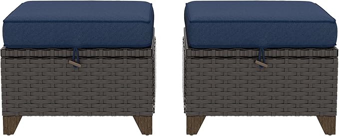 2 Pieces Patio Outdoor Ottomans with Removable and Washable Covers，PE Rattan Wicker Footstools for Porch, Garden - Photo 7