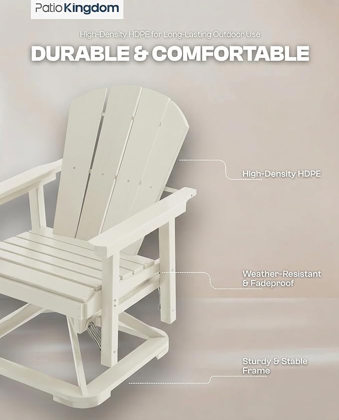 HDPE Swivel Glider Chair Outdoor, Weather Resistant Adirondack Outside Rocking Chair, Wooden Textured Outdoor Swivel Chair Set of 2 for Porch, Balcony, Poolside, Backyard (White)