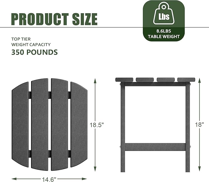 TORVA Patio Adirondack Side Table, Outdoor End Tables All-Weather Resistant HDPE Humidity-Proof Long Time Use for Deck - Photo 2