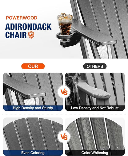 Adirondack Chairs Set of 4 for Outdoor Patio: Sturdy HDPE Plastic Fire Pit Chairs with Cup Holder & Wood Texture - Comfortable Easy to Assembly All-Weather Furniture - Easy Foldable and Stackable