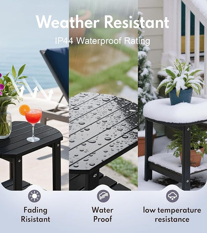 PASAMIC 2-Tier Adirondack Oval Outdoor Side Table, HDPE Small Outdoor Table, Patio End Table for Patio, Backyard, Weather-Resistant (Black)