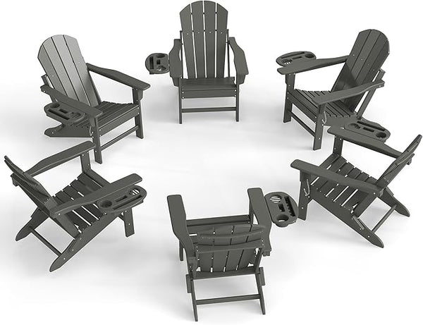 Adirondack Chair Set of 6, HDPE Folding Adirondack Chair with Multifunctional Cup Holder - Photo 1