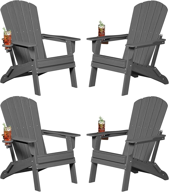 Plawdlik Folding Adirondack Chair, SGS Tested, Wooden Textured with Cup Holder - Photo 1