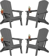 Plawdlik Folding Adirondack Chair, SGS Tested, Wooden Textured with Cup Holder - Photo 1