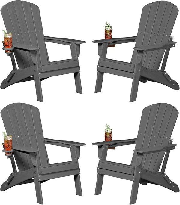 Plawdlik Folding Adirondack Chair, SGS Tested, Wooden Textured with Cup Holder - Photo 1